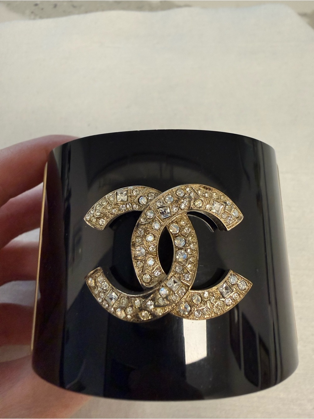100% Authentic Chanel Crystal-Embellished Black Cuff Bracelet - Picture 11 of 14